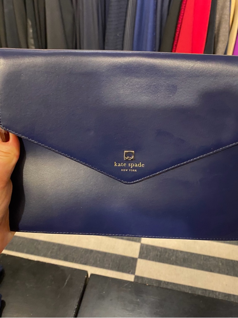 kate spade navy leather envelope clutch